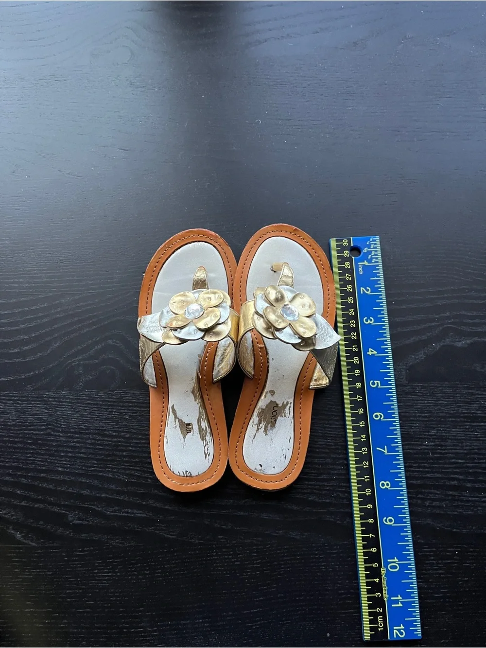 Xhilaration Girls Gold Silver Flower Jeweled Thong Sandals Size 1 Summer